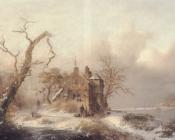 弗雷德里克马里亚努斯克鲁斯曼 - Figures In A Winter Landscape